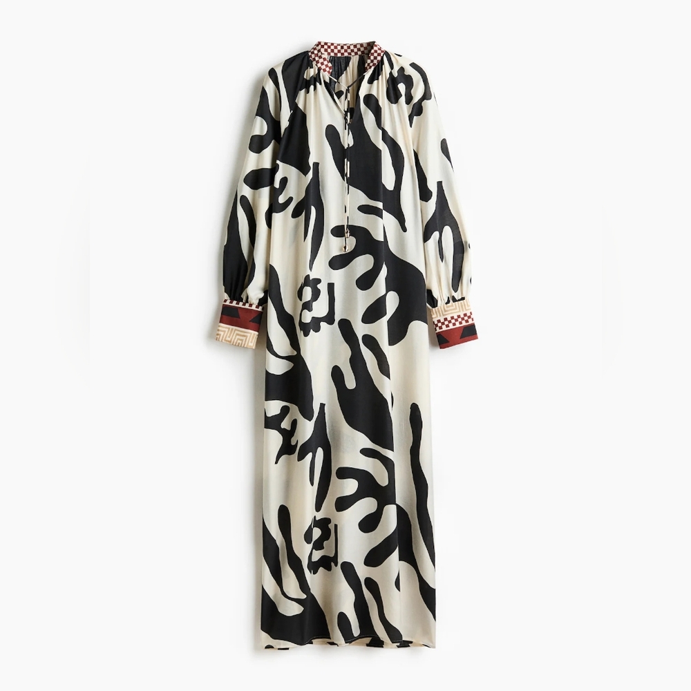 H&M Special Edition Loose Fit Dress Long Sleeves Cream Black Red Nwt - Picture 15 of 16